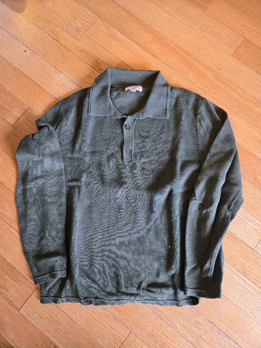 Wallace & Barnes J.Crew Mens Green Medium Cotton Long Sleeve Knit Sweater Polo